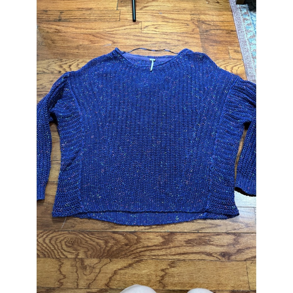 Free People Royal Blue Confetti Chunky Knit Oversized Sweater Womens Large L